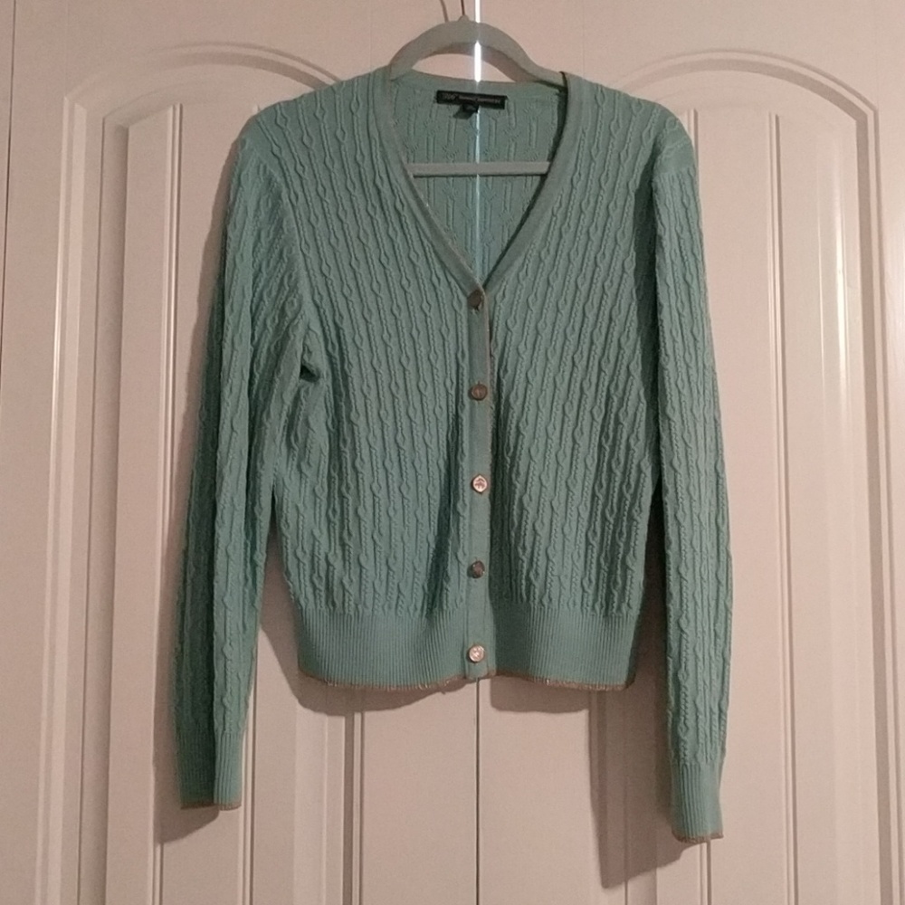 Turquoise Brooks Brothers Cable Knit Cardigan